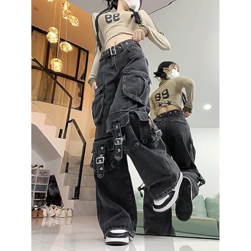Y2K Women's Jeans Hip-hop Street Retro Multi Pocket Straight Leg Jeans Gothic Denim Workwear4