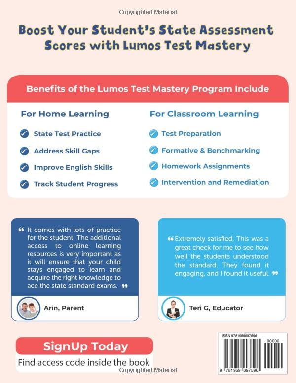 Test Mastery tedBook by Lumos Learning - 7th Grade English Language Arts State (ELA) Test Prep Workbook | Two Online Grade 7 ELA Practice Tests & ... Informational Text, and Language (Ages 12-13) - Image 2