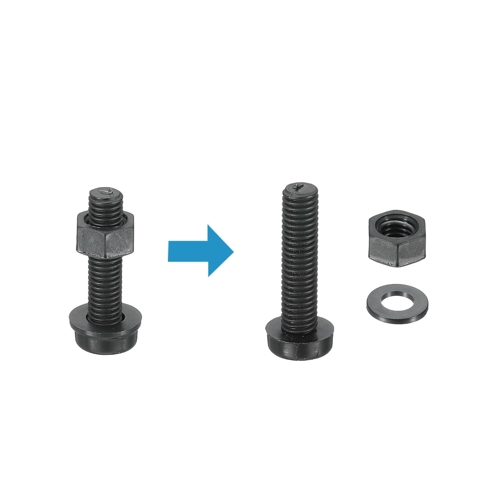 PATIKIL M5x20mm Black Nylon Bolts Plastic Nuts Full Thread Head Screws, 24 Pcs - Image 3