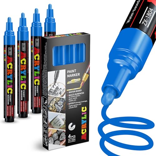 Image of Alitastro 4 Blue Paint Marker Pens Medium Tip Acrylic Paint Markers