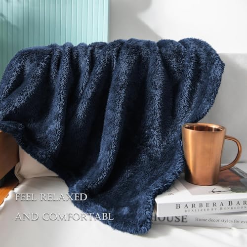 Image of Exclusivo Mezcla Plush Fuzzy Fleece Throw Blanket Extra Large, Super Soft, Fluffy and Warm Blankets for Couch, Bed, All Season (Navy Blue, 50x70 inches)