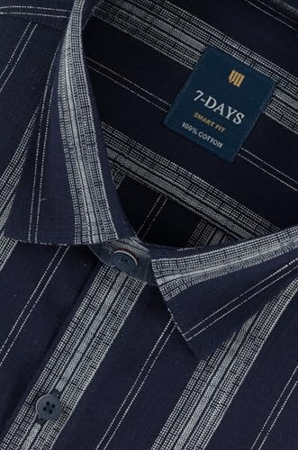 Image of 7-DAYS Men's Premium Striped Shirt - 100% Cotton, Tailored Fit (Between Slim & Regular), Full Sleeve, with Pocket - Smart Office & Casual Look