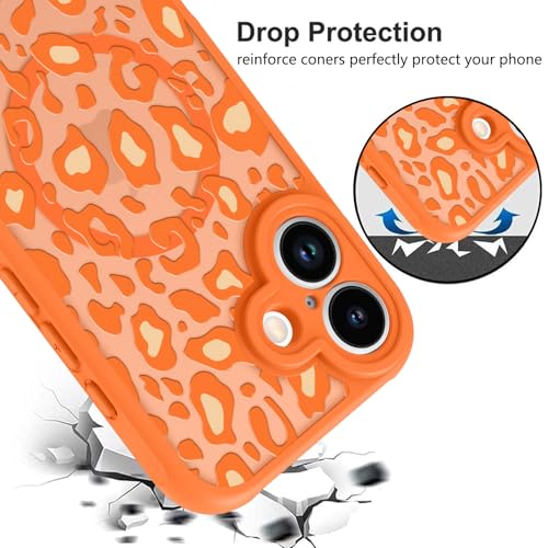 Image of KANGHAR Case for iPhone 17 Orange Leopard Printed Pattern | Compatible with Magsafe Cute Cheetah Protective Magnetic Case for Girls Women 6.3 inch