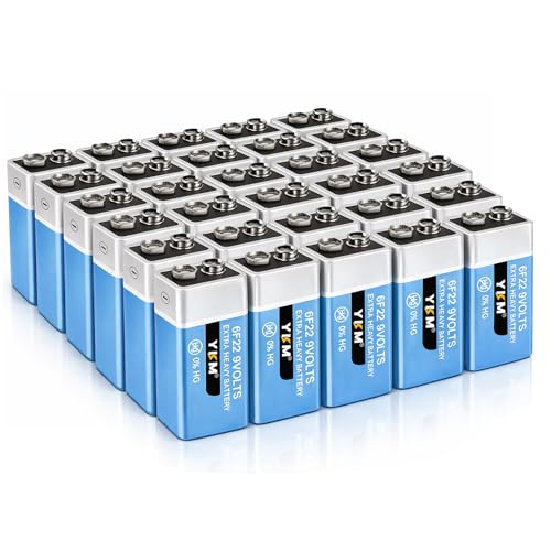 YKM 24 Pack 9V Batteries 9 Volt Battery for Smoke Detector Guitar Garage Door Opener Guitar Pedals Smoke Alarm Battery