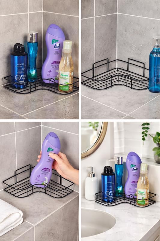 FIT N FORGET Bathroom Organiser Without Drill | GI Steel Self Adhesive Bathroom Shelf | Wall Stand | Accessories Organizer | Black CED Powder Coated | Pack of 1 2
