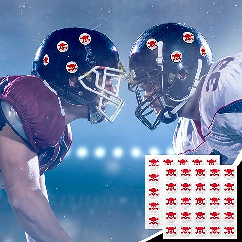 Image of Leinuosen Helmet Stickers Football Baseball Helmet Decals 1-1 /8 Inch Vinyl Sports Football Decals Self Adhesive Hockey Stickers for Hockey, Lacrosse, Batting(White Print Red,Skull)