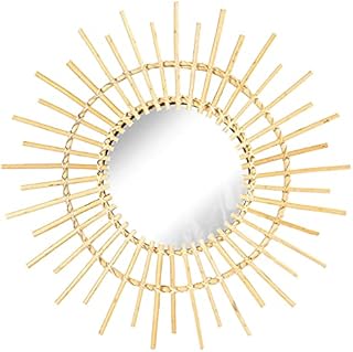 Nicola Spring 1x 59.5cm Rattan Wall Mirror - Medium Round Sunburst Living Room Bedroom Kitchen Bathroom Decorative Hanging Art Boho Wooden Circle Frame