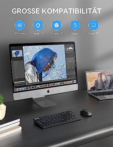 TECKNET Slim Kabellose Tastatur, Deutsches Layout, 78 Tasten Mini Wireless Tastatur mit Nano USB Empfänger für Windows/Chrome OS Smart TV - Schwarz 6