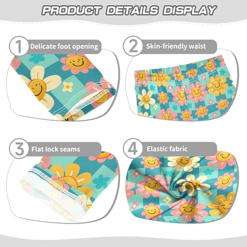 Checked and Flower A Girls Leggings Athletic Pants Tights Stretch Bottom3