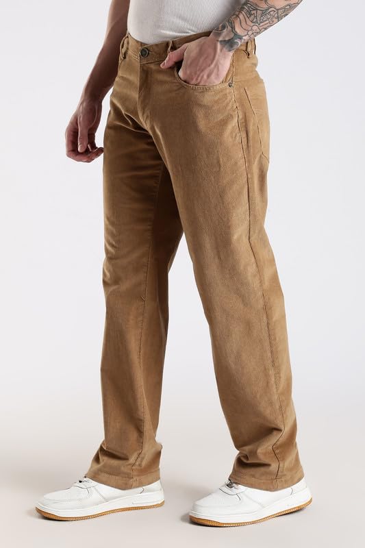 Image of NEVER NEUD Men's Corduroy Trousers | Stylish Straight Fit 4 Pocketed Corduroy Pants for Men | 98% Cotton 2% Elastane | Mid Rise | Comfortable Casual Regular Fit Pants | Button Closure