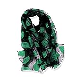 YFZYT Organza-Schal für Damen mit Feder Stickerei Muster/Elegantes Accessoire für Frauen/Organza-Schal/Halstuch/Schulter-Tuch/Schal Chiffon Stola Scarves - Grüne Blätter