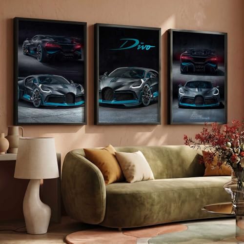 Image of walllane Big Bugatti Divo Framed Posters Gift Items for Boys Room Wall Decoration Bedroom Living Room Office Studio Decor | Car Poster Frame for Wall Decor Set Of 3 Size (10x13 inch)