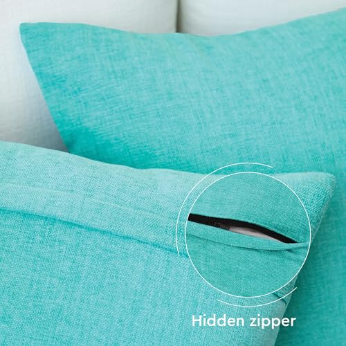 Image of Encasa XO Thick Chenille Throw Pillow Covers Set of 1 | Turq - (24 inchx24 inch) (60x60 cm) | Decorative Accent Square Throw Pillow Cases for Couch, Home Decor, Sofa
