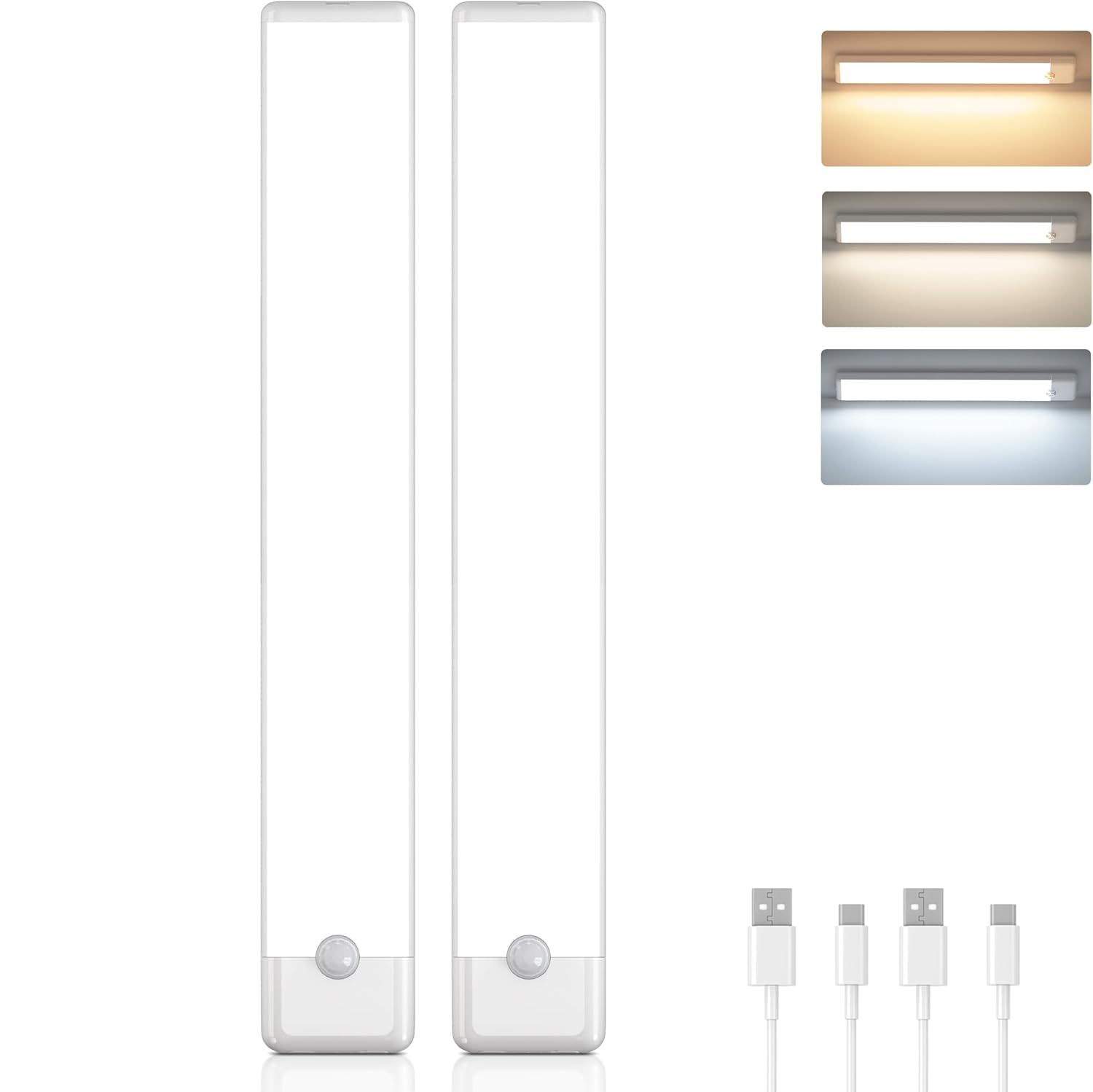 Yohiioyo White Rechargeable Motion Sensor Light Indoor 1500Mah,3 Modes Wireless Under Cabinet Lights,3 Color Dimmable Closet Light Battery Operated,Under Counter Lights For Kitchen,Closet Stair 30Cm