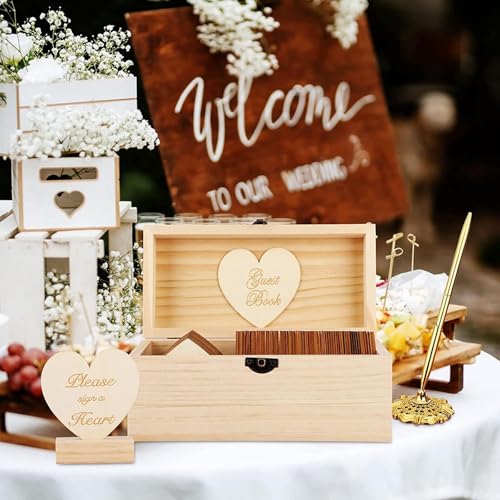 Libro de firmas de madera contra pérdida de dedicatorias en bodas con caja 5