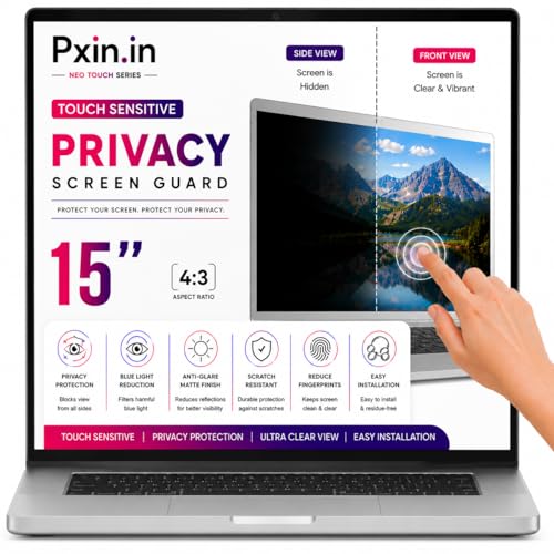 Image of Pxin Neo 15 Inch (4:3) | Touch Sensitive Privacy | Anti Blue | Anti Glare | UV (A /B /C) Block| OptiX & BLUVLIGHT Block Layer | Privacy Filter compatible with HP /Dell /Lenovo /Asus /Acer