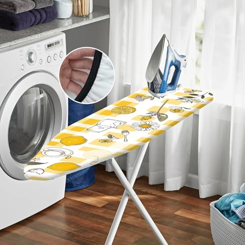 Image of Nuxovilar Yellow Gingham Lemons Ironing Board Cover 15x54 Polyester
