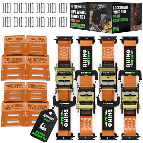 Image of Rhino USA Wheel Chock Tie Down Kit (4,500lb) - 4 Straps & 8 Chocks