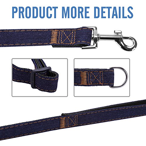 Bark Lover Dog Harness Leash And Collar Matching Sets For Small Puppy Medium Large Dogs Pets, Heavy Duty Nylon With Denim Design, Perfect Accessories For Walking Training Your Dog(M,Black) #TOP2