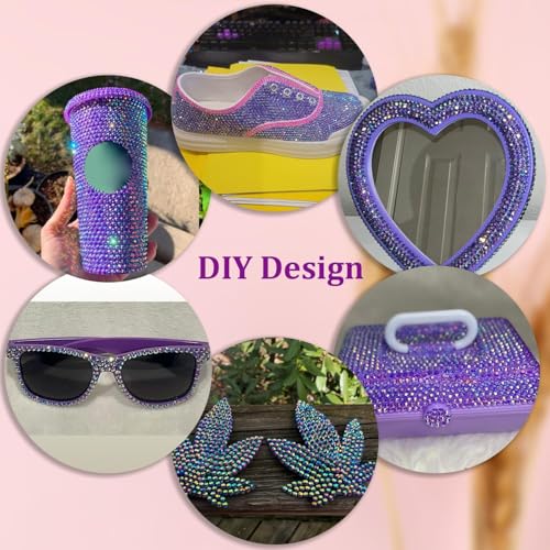 Image of Resin Rhinestones for Crafting with 3Pcs 10ml B7000 Jewelry Glue, 1 Box Dark Purple AB Flatback Gems Crystals Diamond for Bedazzling Crafts DIY Nail Art Makeup, Gems for Clothing Tumblers Shoes