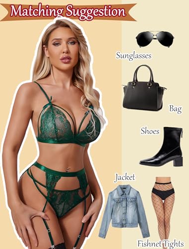 Image of Avidlove Women Lingerie Set Lace Teddy Strap Babydoll Bodysuit with Garter Belts