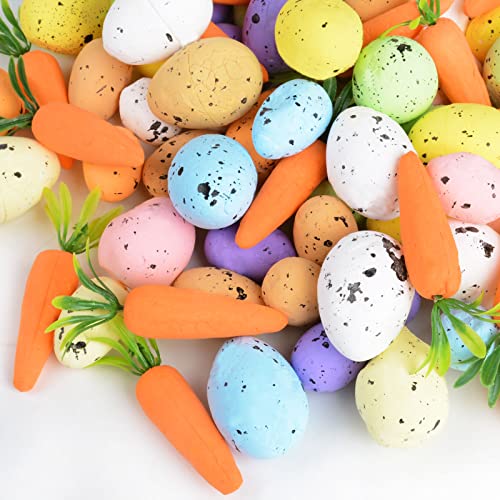 BOFUNX 100 Unidades de Adornos Espuma de Pascua 80 Huevos de Pascua+20 Zanahorias de Pascua Decorativos para Decoración de Fiesta Pascua Artesanía Manualidades para Niños