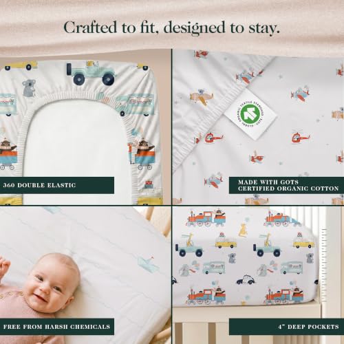 Image of 100% Organic Cotton Bassinet Sheets 3 Pack - (33 x 17 Inches) Angel Bliss - GOTS Certified, Soft Breathable Percale Weave, Universal Fits Standard Oval & Rectangular Mattress - for Boys & Girls