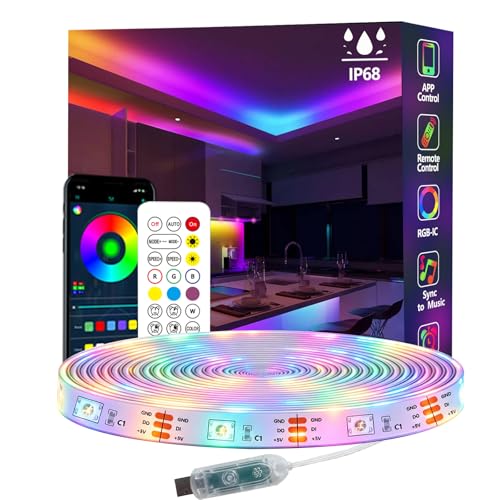 httpsmp 16.4FT Ws2812 RGB+IC LED Strip Lights IP68 Outdoor Waterproof, 5V USB Powered, Music Sync Bluetooth APP/RF Remote Control Lights for Balcony,Deck,Camping,Garden,Bedroom Decor