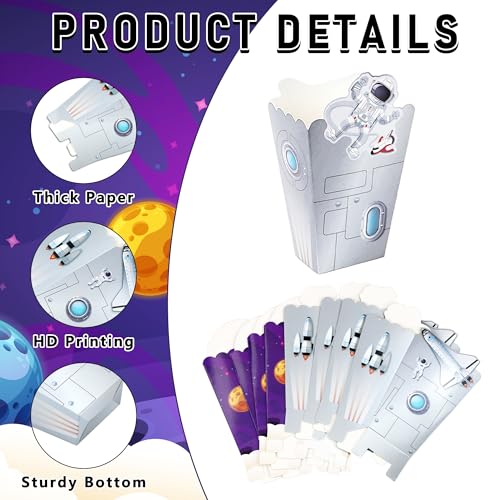 Image of 24Pcs Outer Space Themed Paper Popcorn Treat Boxes Candy Cookie Container for Astronaut Galaxy Birthday Party Supplies