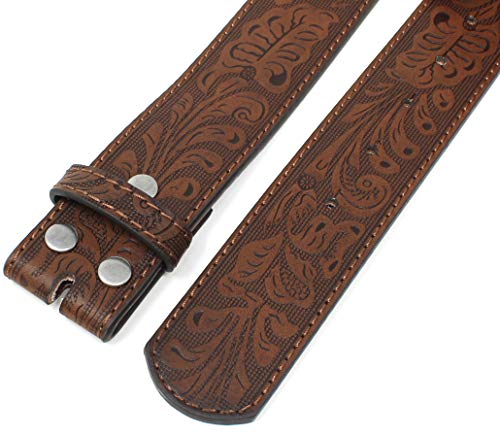 Bc Belts Leather Belt Strap With Embossed Western Scrollwork 1.5" Wide With Snaps (Brown-S) #TOP2