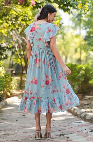 Image of Janasya Women's Georgette Floral Printed Tiered Dress