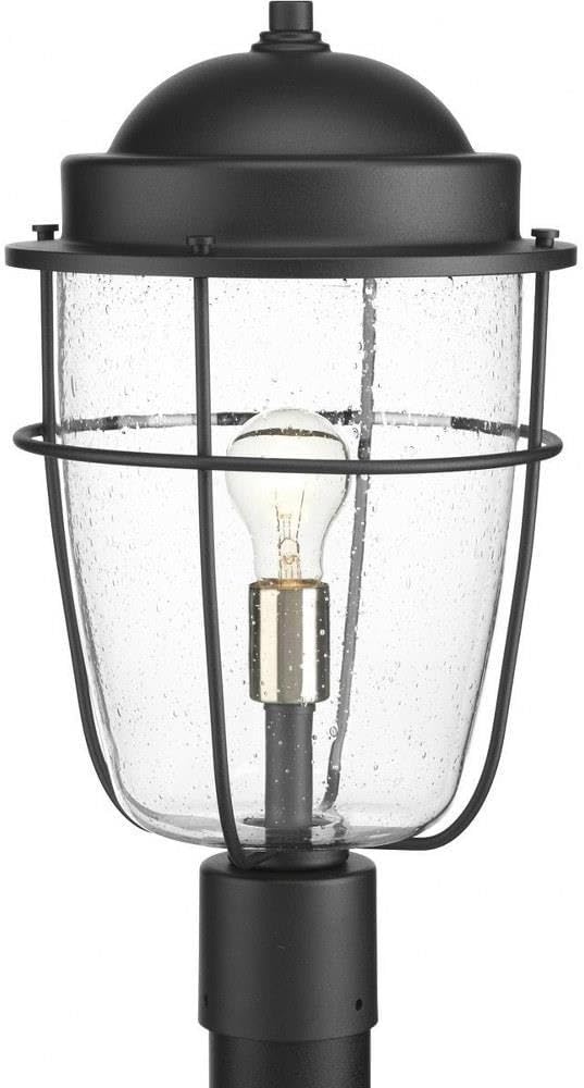 Progress Lighting Holcombe Collection 1-Light Clear Seeded Glass Farmhouse Outdoor Post Lantern Light Textured Black