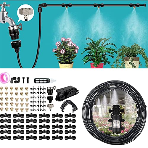 Kit de Sistema de Riego por Goteo con Bomba Silenciosa de 24 V, Pulverizadores Y Filtro de Latón Sistema de Refrigeración por Nebulización para Exteriores, Ideal para Patios Y Jardines