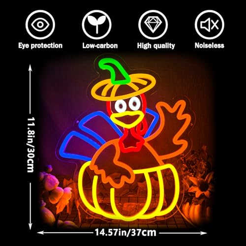 Image of Turkey Neon Sign Thanksgiving LED Lgihts Dimmable Thanksgiving Neon Light for Wall Decor Happy Thanksgiving Neon Sign for Wall Art Window Home Party Holiday Gift