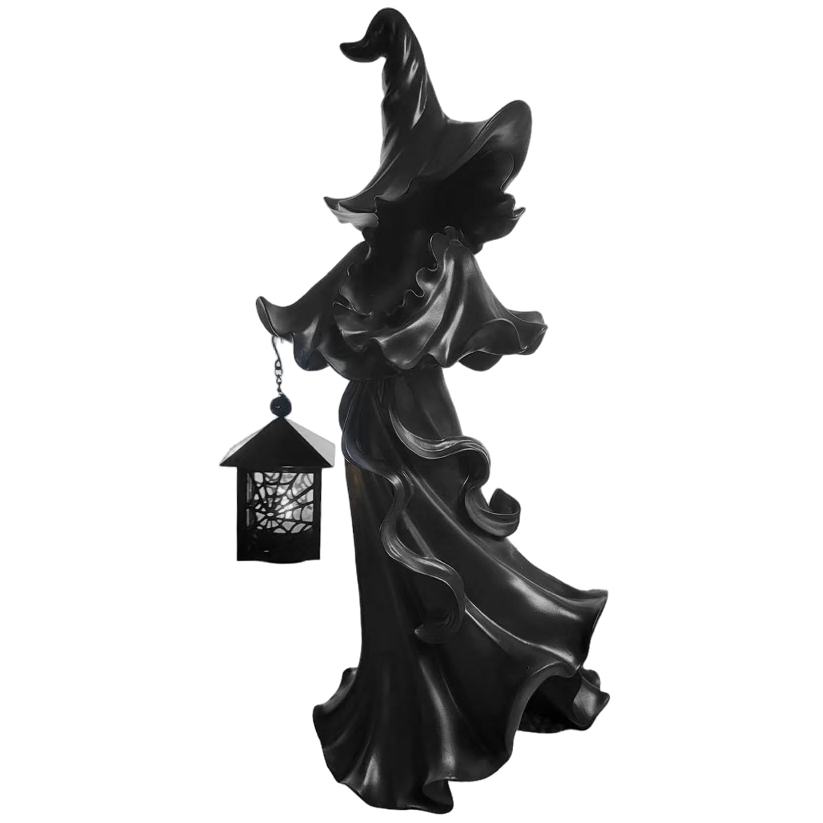 Hbbgdiy Witch Statue Spooky Faceless Resin Figurine with Lantern Halloween Witch Decoration for Indoor Outdoor Garden Party Thanksgiving Christmas Wedding Decor, Black