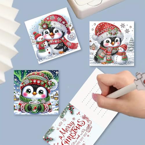 Awesocrafts 6pcs Diamond Art Christmas Cards Kits Penguin, DIY Diamond Painting Cards Sets - Image 3