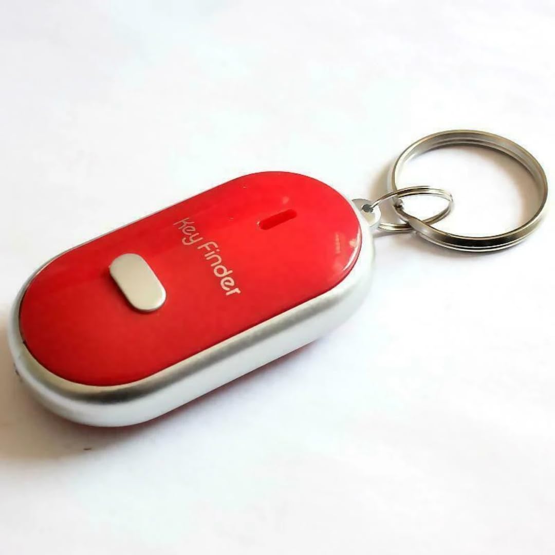 Key Finder Locator with Sound & LED Flashlight, Whistle Voice-Activated Anti-Lost Keychain Locator for Lost Keys, Wallet, Phone, Pet Collar, Smart Beeping Item Finder Gift (Red)