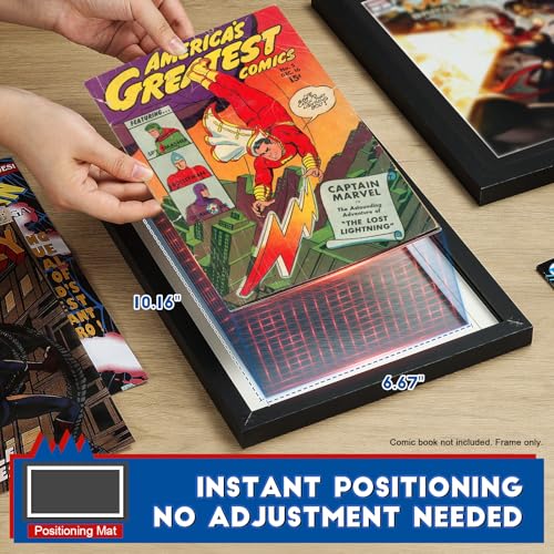 Image of JupDec Comic Book Frame, Premium Wood Display Case for 6 11 /16 inch x 10 3 /16 inch Comic, Wall Mount or Tabletop Stand, Layered Design with Positioning Mat, Perfect for Home Decor, 1 Pack