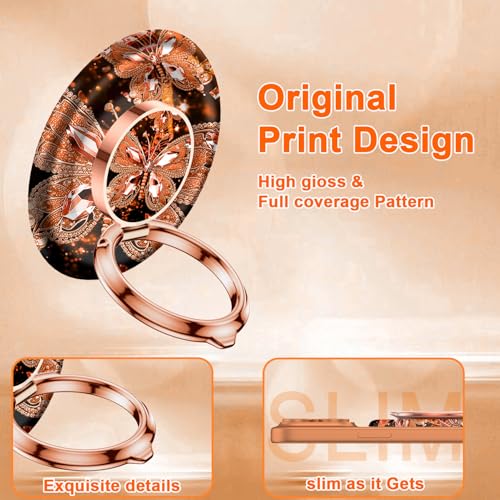 Image of Magnetic Phone Ring Holder for MagSafe Grip,[Super Magnet],Stylish 360 Rotation Cell Phone Grip Stand Finger Ring Kickstand for iPhone 17 16 15 14 Pro Max,iPad and Smartphones,Orange