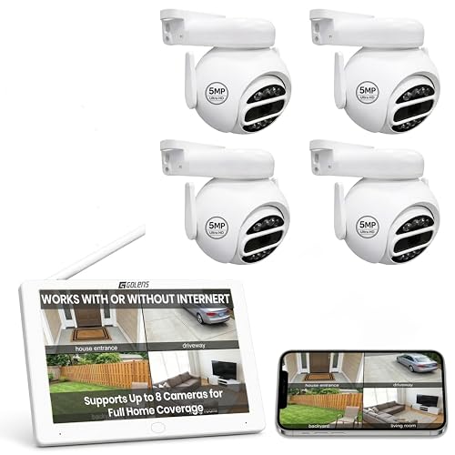 Image of Golens WC05S 5MP WiFi CCTV Camera System with 10.1 inch Display with NVR | 4 Wireless PTZ Cameras | 2K Video | Two-Way Audio | Motion Detection | Color Night Vision | 8CH NVR | Outdoor Camera