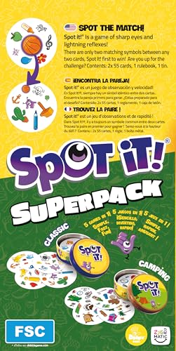 Image of Asmodee Spot It! Super Pack (2024 Refresh) Eco Big Box - Includes Classic and Camping Editions, Family Card Game Bundle for Quick Reflexes, Ages 6+, 2-8 Players, 10 Minute Playtime