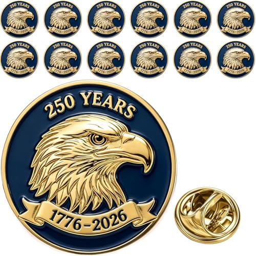 SVBDJ 12/25/50/100 pieces United States 250th Anniversary Enamel Lapel Pins USA Patriot Collectible Accessories 250 Years Brooch Pin Of Freedom 1776-2026 For Independence Day on July 4th Badge Bulk (12)