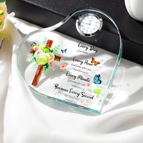 Ornalrist Christian Gifts For Women Friends Inspirational Glass Colourful Sign Plague With Clock Ecthed Bible Verses Presents For Her Prayer Religious Keepsake Home Decor thumb #1