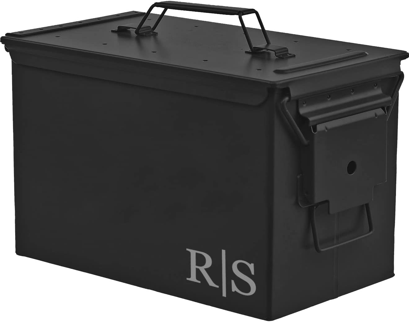 Custom Engraved Ammo Box Metal Ammunition Case Steel Storage Can Personalized Monogram Initials Corner (50 Caliber, Black)