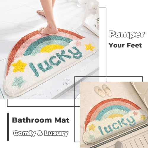 Image of Home Decor Multicolor Anti Skid Bath Mat for Bathroom, Anti Slip Bath mat, Non Slip Bath mat Door mat for Bathroom, Living Room Kitchen Bedroom (Multi Color) (Rainbow Lucky Bath Mat)