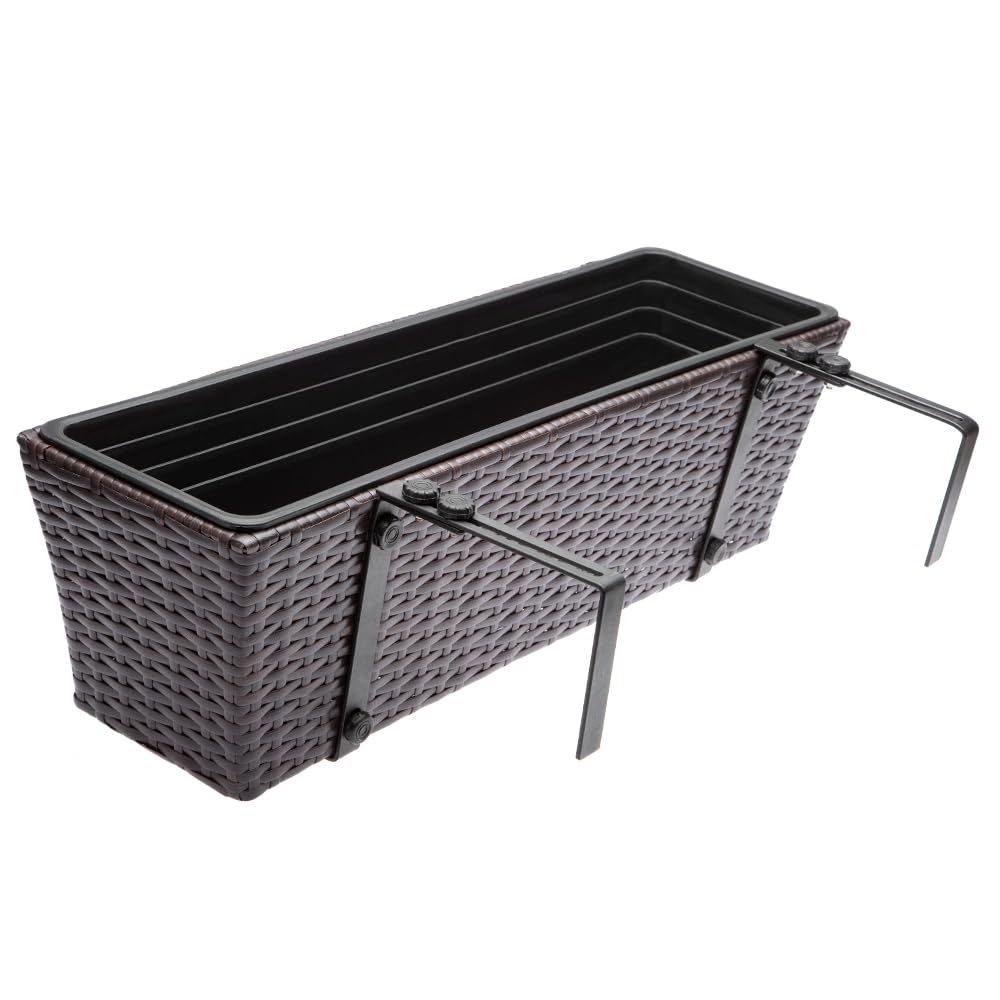 Casaria® Blumenkasten 4er Set 11 Liter Montagehalterung Indoor Outdoor Geländerkasten Balkonkasten Pflanzkasten braun