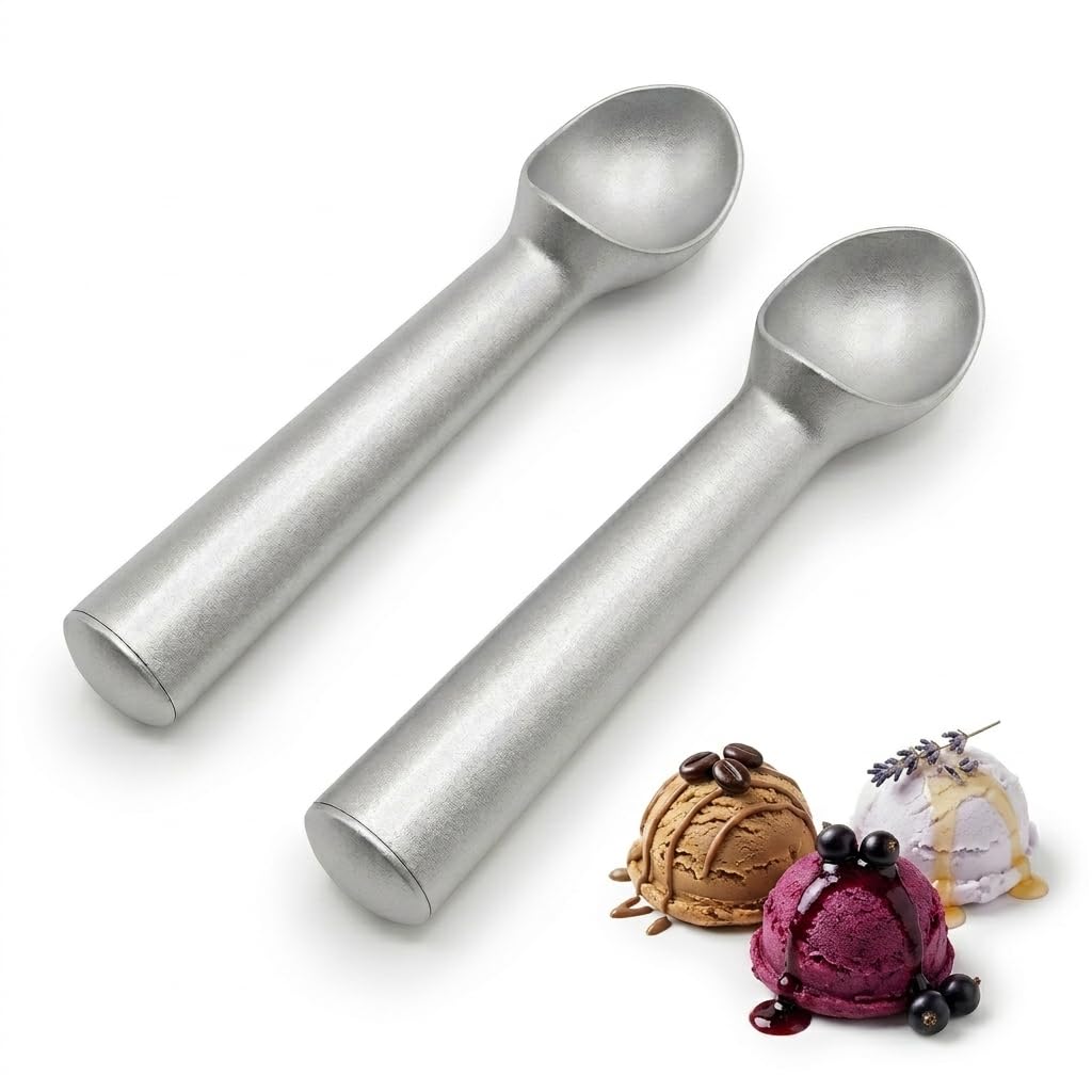2 PCS Ice Cream Scoops 18cm/7.1in Anti-Freeze Aluminum Scooper Spoon Heavy Duty Nonstick Cookie Scoop Easy to Release for Hard Ice Cream, Gelato, Cookie Dough, Sorbet, Almond, Melon Balls