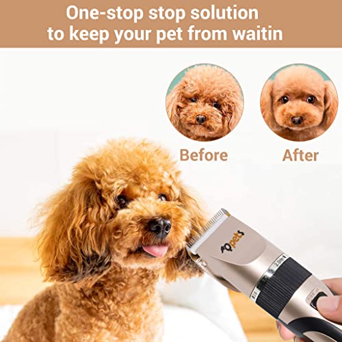 Image of Qpets Dog Grooming Clippers Kit Professional for Thick Hair with 4 Comb /Rechargeable Quiet Low Noise Low Vibration Cordless Electric Pet Dog Trimmer Silent, White