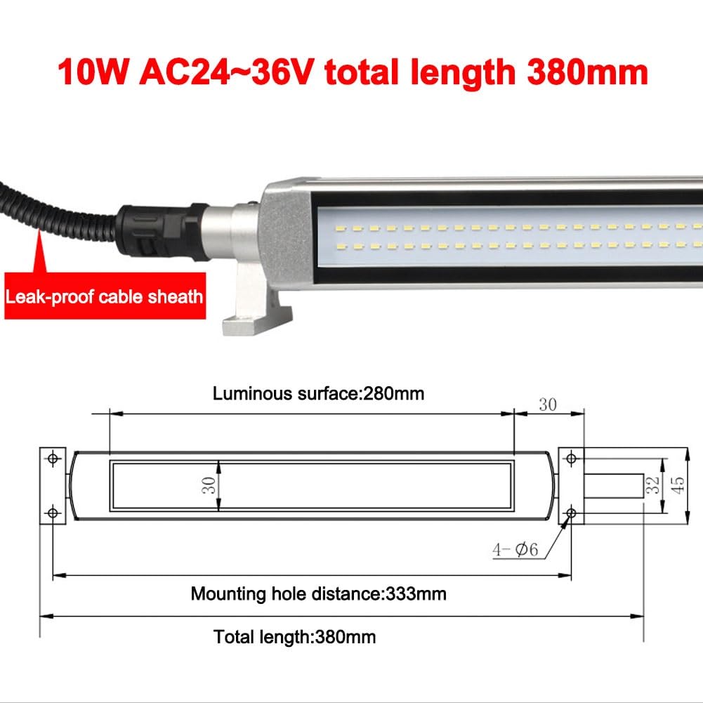 Przemysłowa lampa rurowa LED, wodoodporna lampa robocza 24 V/220 V, podstawa obracana o 360°, odporna na wybuchy taśma LED, do oświetlenia przemysłowego obrabiarek (10 W - 24 V-300 mm)