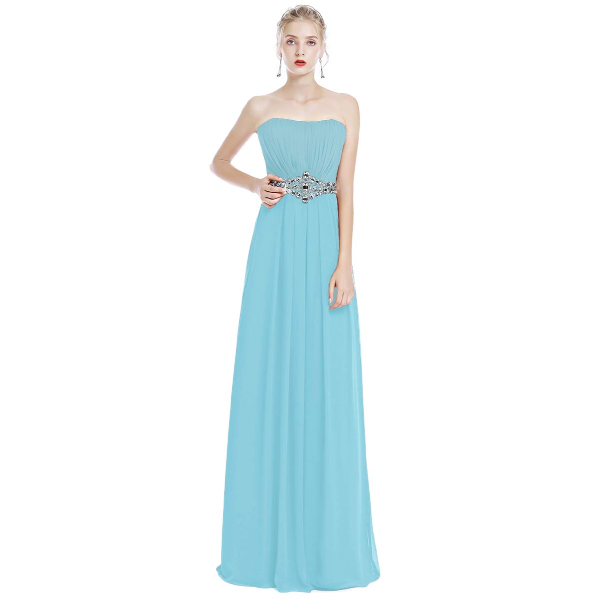 Women Strapless Ruched Long Bridesmaid Evening Maxi Dress Sweetheart Chiffon Formal Wedding Party Prom Gown